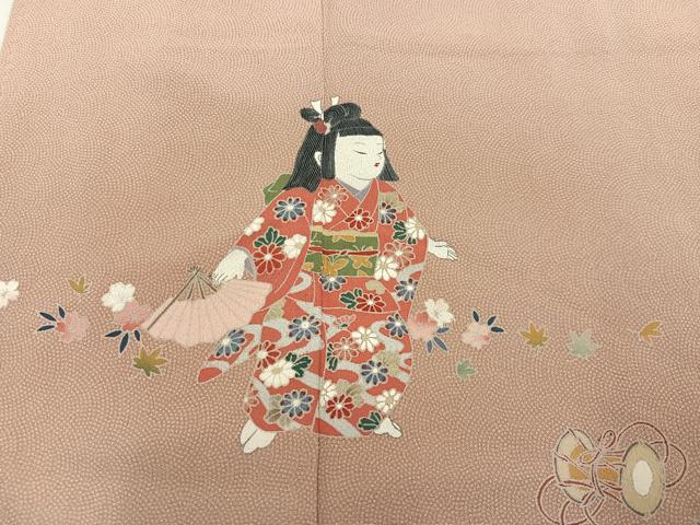 平和屋着物●訪問着 江戸小紋 友禅 手描き 鮫小紋柄 童子花鼓文 暈し染め 正絹 逸品 AAAZ4941ph