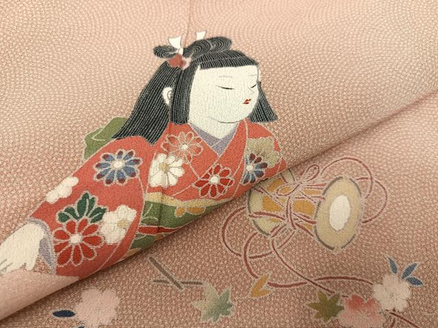 平和屋着物●訪問着 江戸小紋 友禅 手描き 鮫小紋柄 童子花鼓文 暈し染め 正絹 逸品 AAAZ4941ph