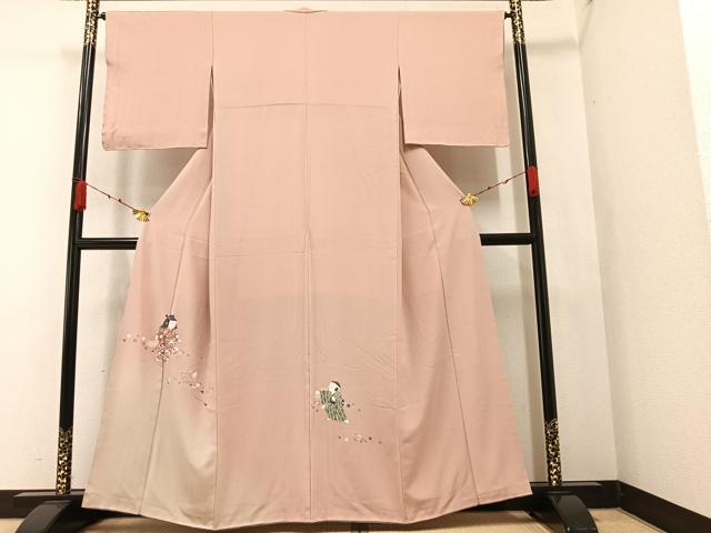 平和屋着物●訪問着 江戸小紋 友禅 手描き 鮫小紋柄 童子花鼓文 暈し染め 正絹 逸品 AAAZ4941ph