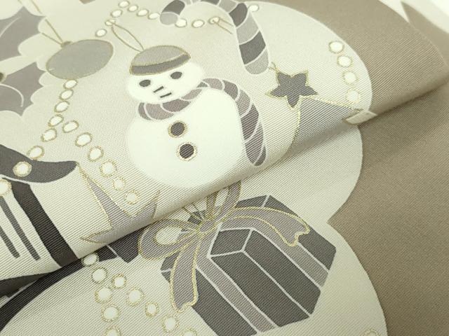 平和屋着物■極上 塩瀬 九寸名古屋帯 クリスマス 白橡色地 金彩 逸品 DZAA8973kh5