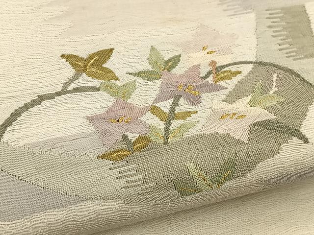 平和屋着物*夏物 太鼓柄袋帯 すくい織 桔梗 正絹 逸品 BAAU6461yc