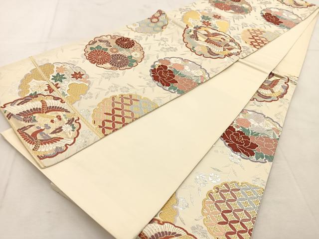 平和屋着物◎六通柄袋帯 唐織 鳳凰雪輪花文 金銀糸 正絹 逸品 BAAU6460yc