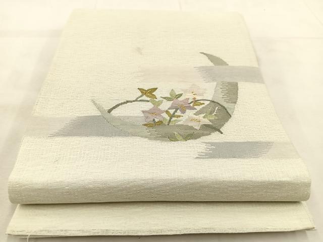 平和屋着物*夏物 太鼓柄袋帯 すくい織 桔梗 正絹 逸品 BAAU6461yc