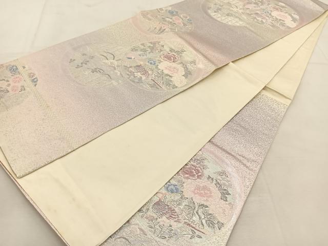 平和屋着物◎六通柄袋帯 唐織 花鳥丸文 銀糸 正絹 逸品 BAAU6472yc