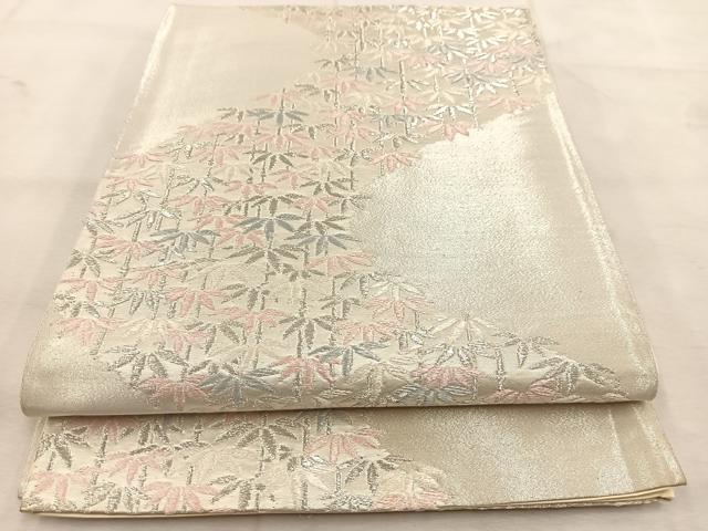 平和屋着物◎六通柄袋帯 竹林 銀糸 正絹 逸品 BAAU6489yc