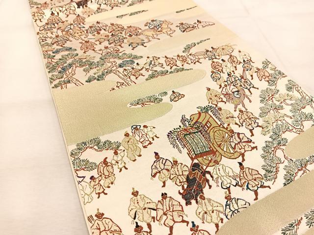 平和屋着物◎六通柄袋帯 大名行列 金糸 正絹 逸品 BAAU6478yc