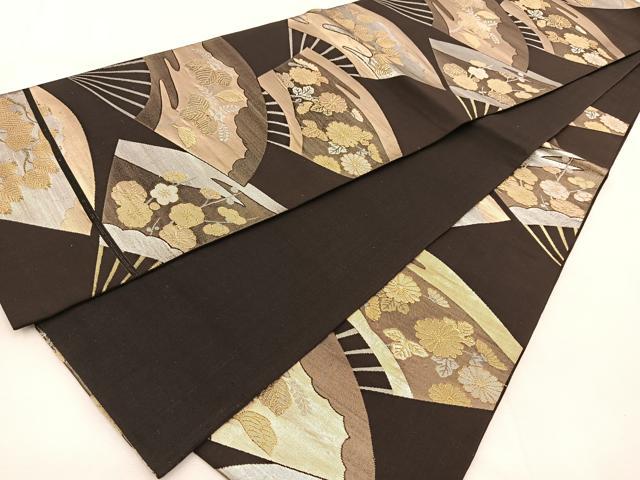 平和屋着物◎六通柄袋帯 扇面花文 金銀糸 正絹 逸品 BAAU6485yc
