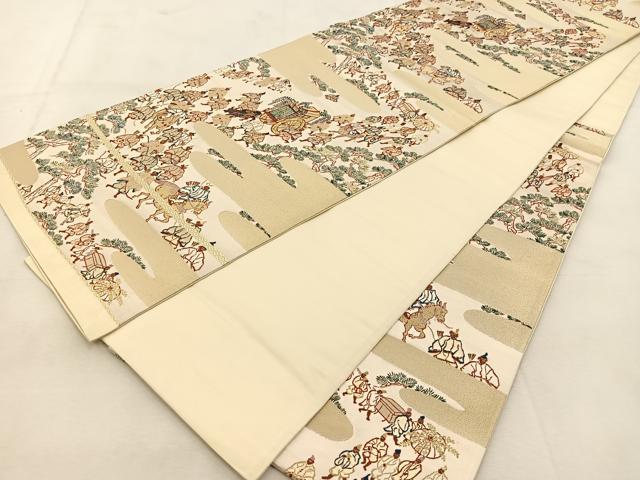 平和屋着物◎六通柄袋帯 大名行列 金糸 正絹 逸品 BAAU6478yc