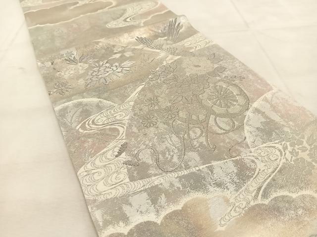 平和屋着物◎六通柄袋帯 飛鶴花車文 彩京錦 プラチナ箔二重引 正絹 逸品 BAAU6479yc