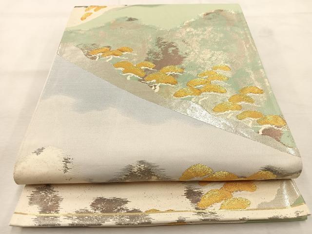 平和屋着物◎六通柄袋帯 風景松文 金銀糸 引箔 正絹 逸品 BAAU6477yc