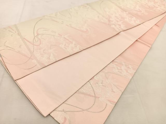 平和屋着物◎六通柄袋帯 唐織 飛鶴菊花文 銀糸 正絹 逸品 BAAU6471yc