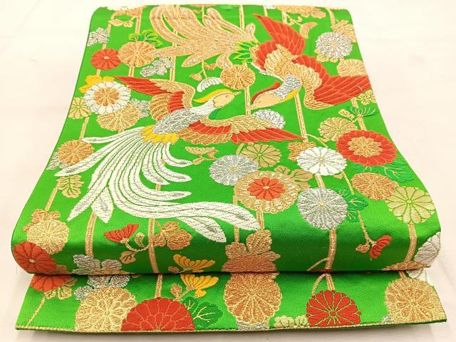 平和屋着物◎六通柄袋帯 唐織 鳳凰菊花文 金銀糸 正絹 逸品 BAAU6515yc