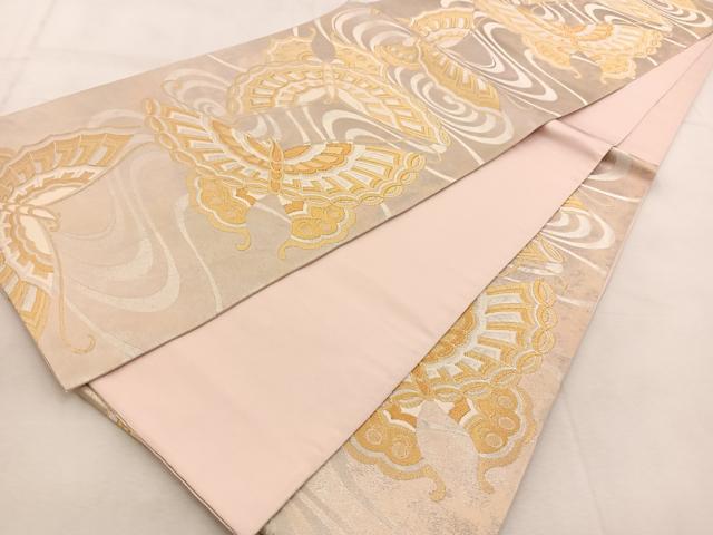 平和屋着物◎六通柄袋帯 流水舞蝶文 金銀糸 引箔 正絹 逸品 BAAU6509yc