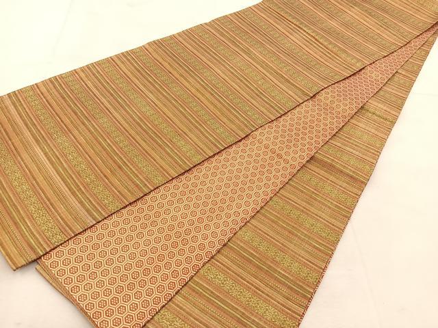 平和屋着物◎佐賀錦 両面 全通柄袋帯 横段文 金糸 正絹 逸品 BAAU6554yc