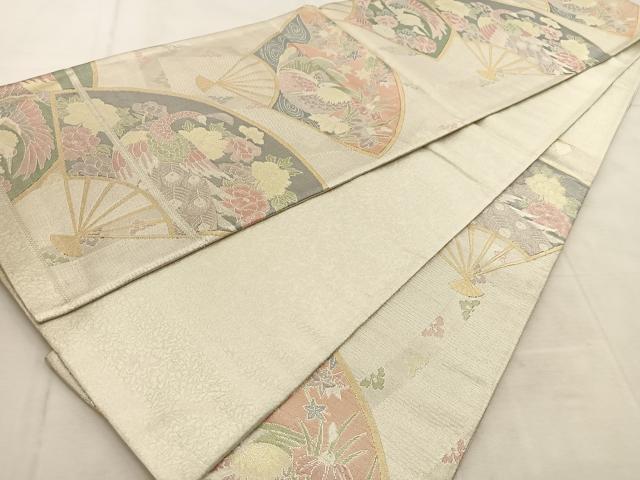 平和屋着物◎900織特選佐賀錦 六通柄袋帯 扇面花鳥文 金銀糸 正絹 逸品 BAAU6561yc