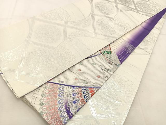 平和屋着物◎両面 六通柄袋帯 唐織 孔雀 銀糸 正絹 逸品 BAAU6601yc