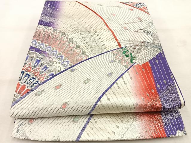 平和屋着物◎両面 六通柄袋帯 唐織 孔雀 銀糸 正絹 逸品 BAAU6601yc