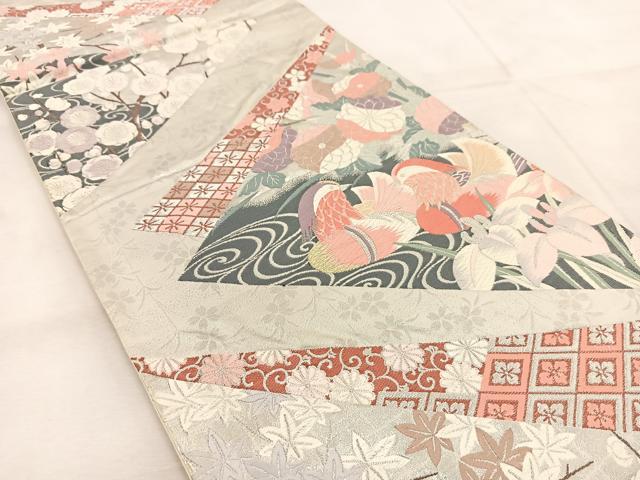 平和屋着物◎六通柄袋帯 唐織 慶長鴛鴦文 金銀糸 九百錦 正絹 逸品 BAAU6599yc