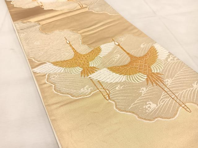 平和屋着物◎六通柄袋帯 唐織 飛鶴立波文 金糸 正絹 逸品 BAAU6677yc