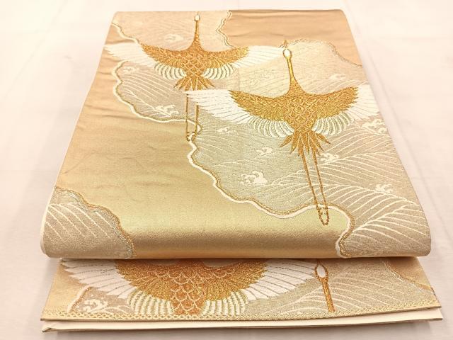 平和屋着物◎六通柄袋帯 唐織 飛鶴立波文 金糸 正絹 逸品 BAAU6677yc