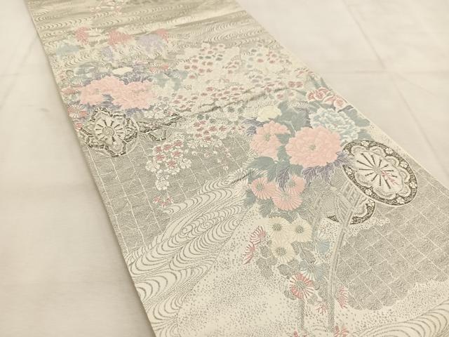 平和屋着物◎六通柄袋帯 唐織 王朝花車華文 プラチナ箔 正絹 逸品 BAAU6791yc