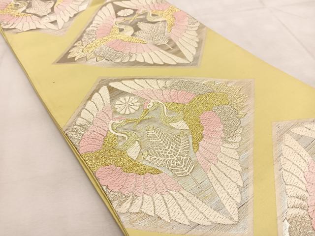 平和屋着物◎六通柄袋帯 唐織 双鶴花文 金銀糸 正絹 逸品 BAAU6837yc