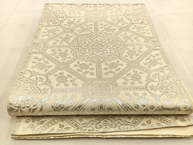 平和屋着物◎六通柄袋帯 天井花文 銀糸 正絹 逸品 BAAU6836yc