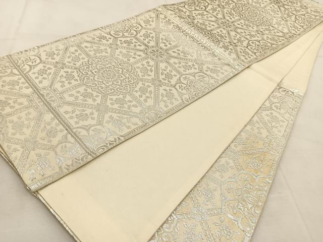 平和屋着物◎六通柄袋帯 天井花文 銀糸 正絹 逸品 BAAU6836yc