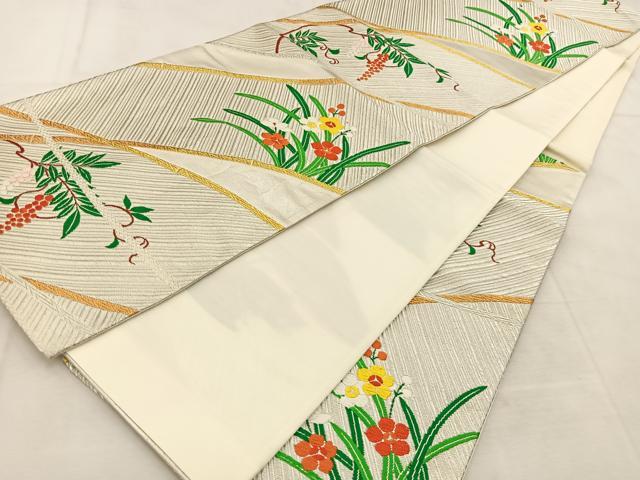 平和屋着物◎六通柄袋帯 唐織 南天竹芝文 金銀糸 正絹 逸品 BAAU6843yc