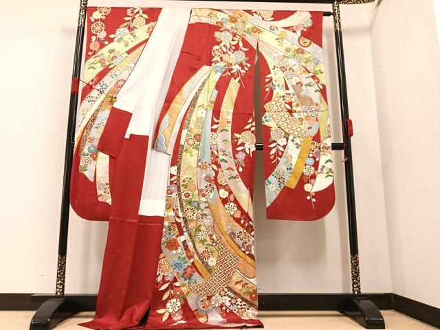 平和屋着物●豪華振袖 駒刺繍 吉祥草花文 金彩 正絹 逸品 AAAZ5044ph