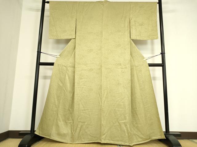 平和屋着物▽上質な色無地 単衣 籬地紋 抹茶色 正絹 逸品 未使用 DAAV5413az