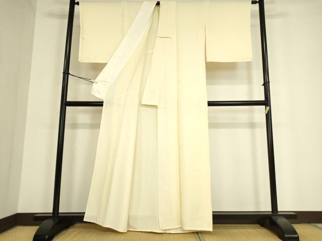 平和屋着物▽上質な色無地 単衣 鹿の子草葉地紋 薄卵色 正絹 逸品 未使用 DAAV5409az