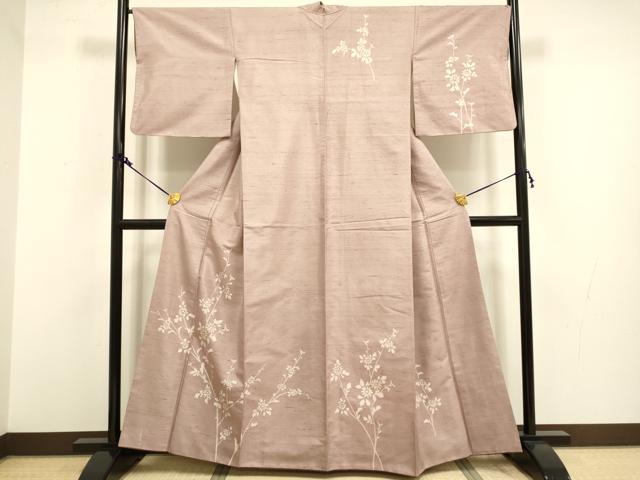 平和屋着物●訪問着 紬地 ろうけつ染め 枝花文 正絹 逸品 DAAV3222du