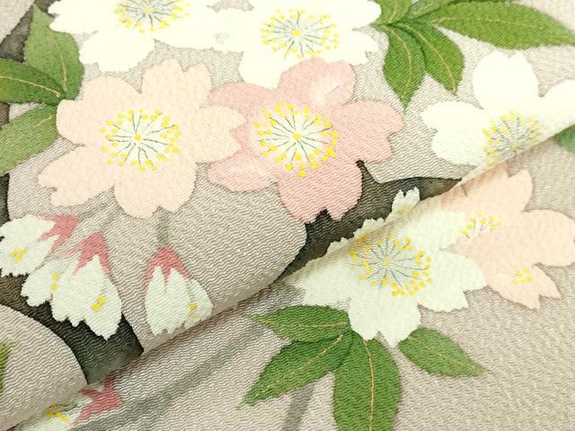 平和屋着物●極上 九寸名古屋帯 枝桜 白茶色地 鬼しぼ縮緬 逸品 DZAA9289kh5