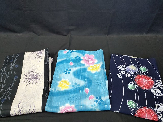 平和屋本店■浴衣 まとめて 3点 乱菊 花柄 綿紅梅 など 着用可能多数 ppp2495 km