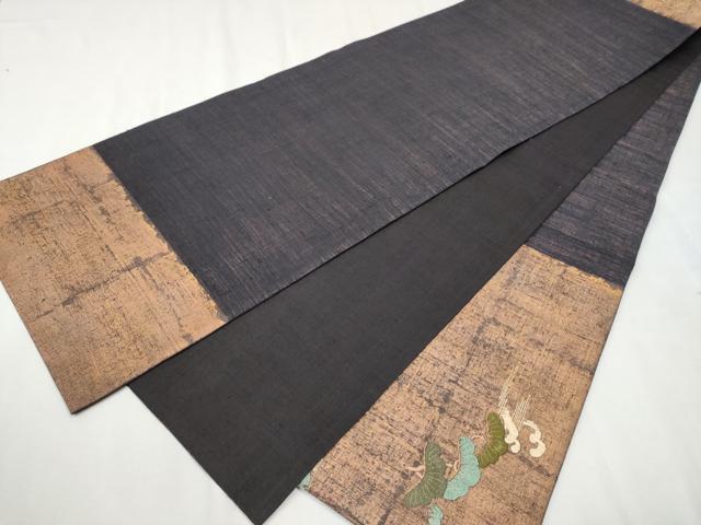 平和屋着物●太鼓柄袋帯 紬地 総刺繍 立浪草花文 金彩 正絹 逸品 CAAX1322hy