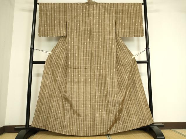 平和屋着物▽上質な紬 単衣 絣格子文 正絹 逸品 DAAV5551az