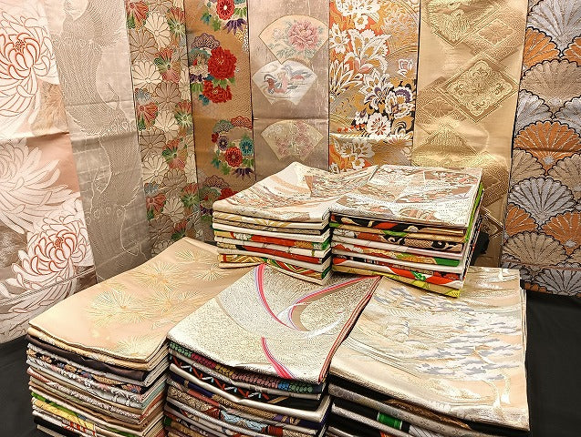 平和屋着物■袋帯 西陣 まとめて100点 向かい鶴 孔雀 鴛鴦 風景 更紗 乱菊 花柄 正倉院 金銀糸 着用可能多数 未使用品あり 全て正絹 mmm945