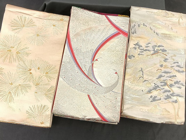 平和屋着物■袋帯 西陣 まとめて100点 向かい鶴 孔雀 鴛鴦 風景 更紗 乱菊 花柄 正倉院 金銀糸 着用可能多数 未使用品あり 全て正絹 mmm945
