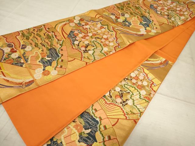 平和屋着物◎六通柄袋帯 唐織 花扇文 金糸 正絹 逸品 AAAZ6175cs