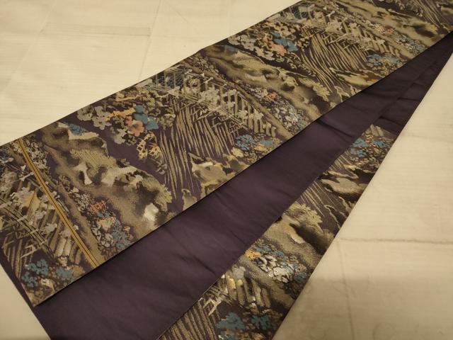 平和屋着物◎六通柄袋帯 風景文 金糸 正絹 逸品 AAAZ6201cs