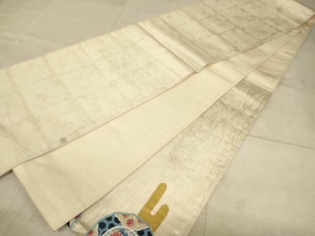 平和屋着物◎六通柄袋帯 陶器花文 金糸 正絹 逸品 AAAZ6179cs