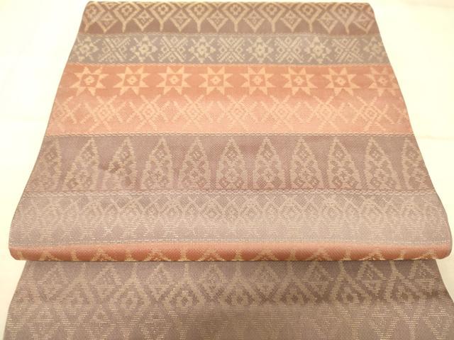 平和屋着物◎全通柄袋帯 幾何学文様 金糸 正絹 逸品 AAAZ6241cs