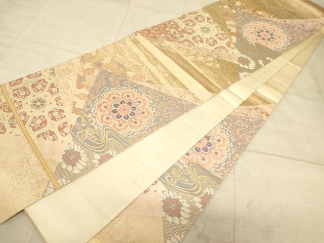 平和屋着物◎六通柄袋帯 衣取花紋 金糸 正絹 逸品 AAAZ6239cs