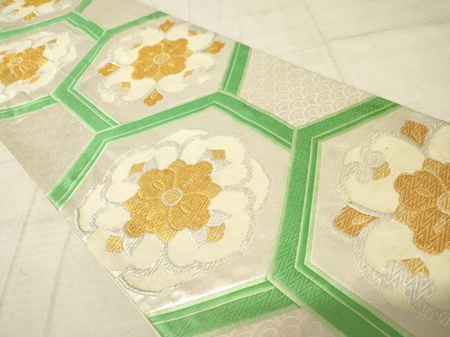 平和屋着物◎六通柄袋帯 唐織 亀甲花文 金銀糸 正絹 逸品 AAAZ6224cs