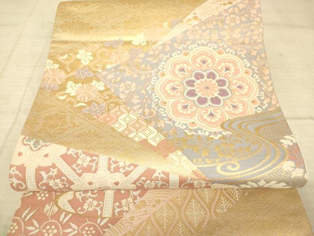 平和屋着物◎六通柄袋帯 衣取花紋 金糸 正絹 逸品 AAAZ6239cs