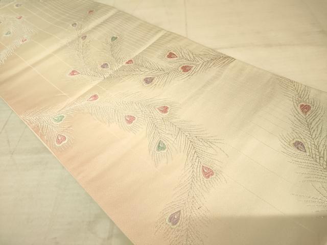 平和屋着物◎六通柄袋帯 孔雀羽文 銀糸 正絹 逸品 AAAZ6253cs