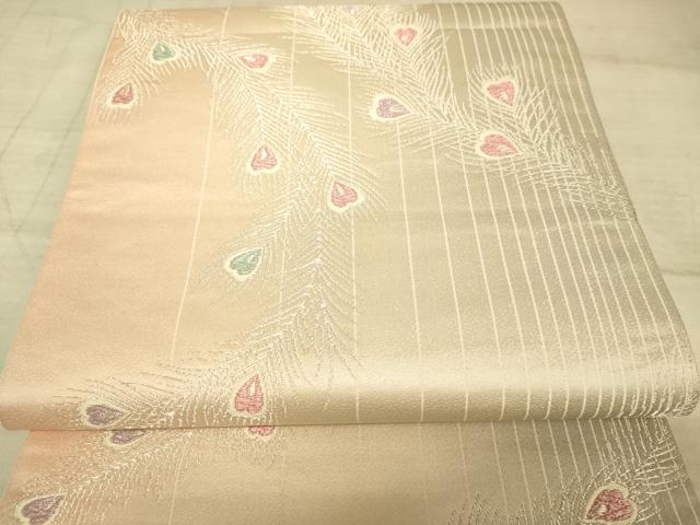 平和屋着物◎六通柄袋帯 孔雀羽文 銀糸 正絹 逸品 AAAZ6253cs