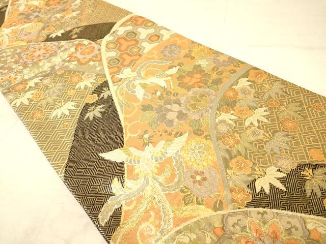 平和屋着物◎佐賀錦 六通柄袋帯 花鳥文 金糸 正絹 逸品 AAAZ6254cs