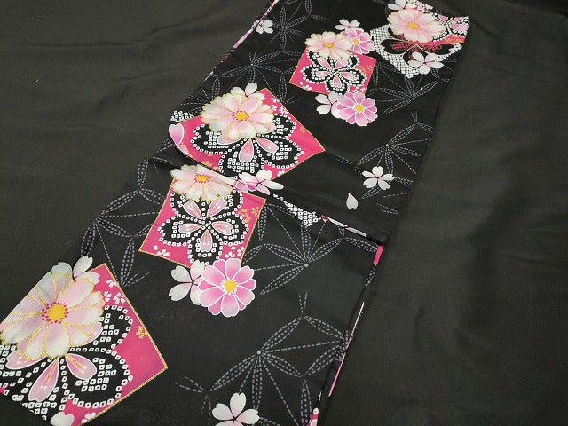 平和屋本店■浴衣 まとめて 3点 花柄 ラメ 綿紅梅 など 着用可能多数 ppp2509 km